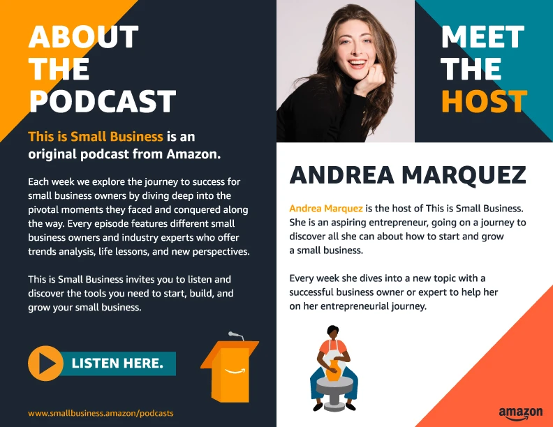 Back of the This Is Small Business media kit, introducing the podcast and its host.