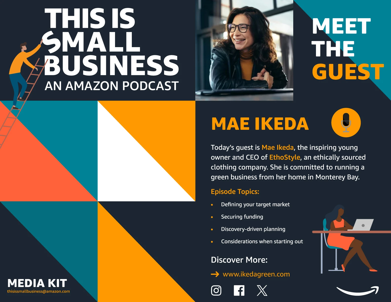 Front of the This Is Small Business media kit, featuring a guest portrait and geometric brand artwork.