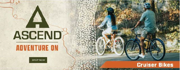 Cruiser Bikes category banner with a rider and bicycle.