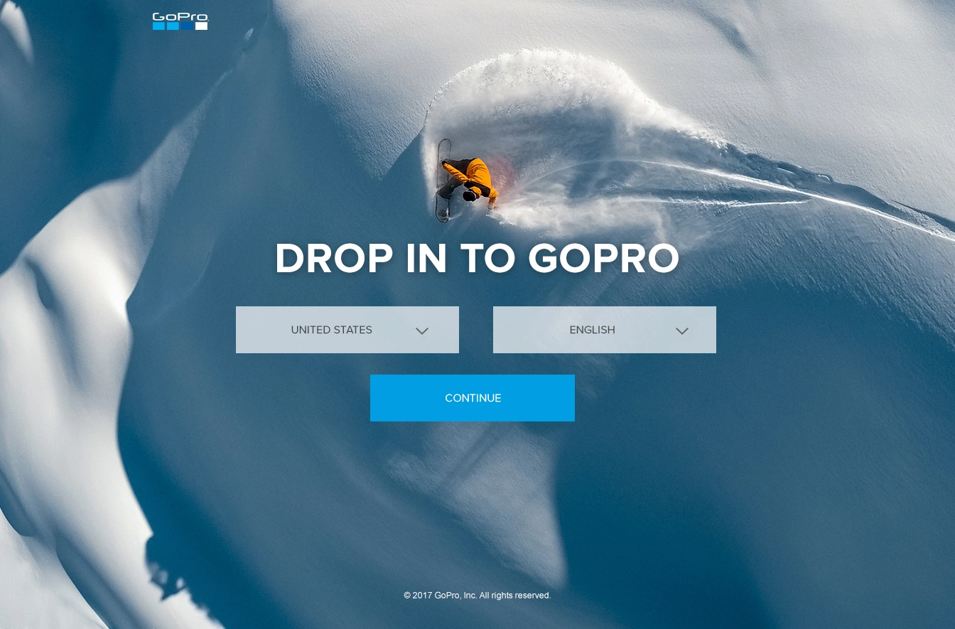 Country selection landing page