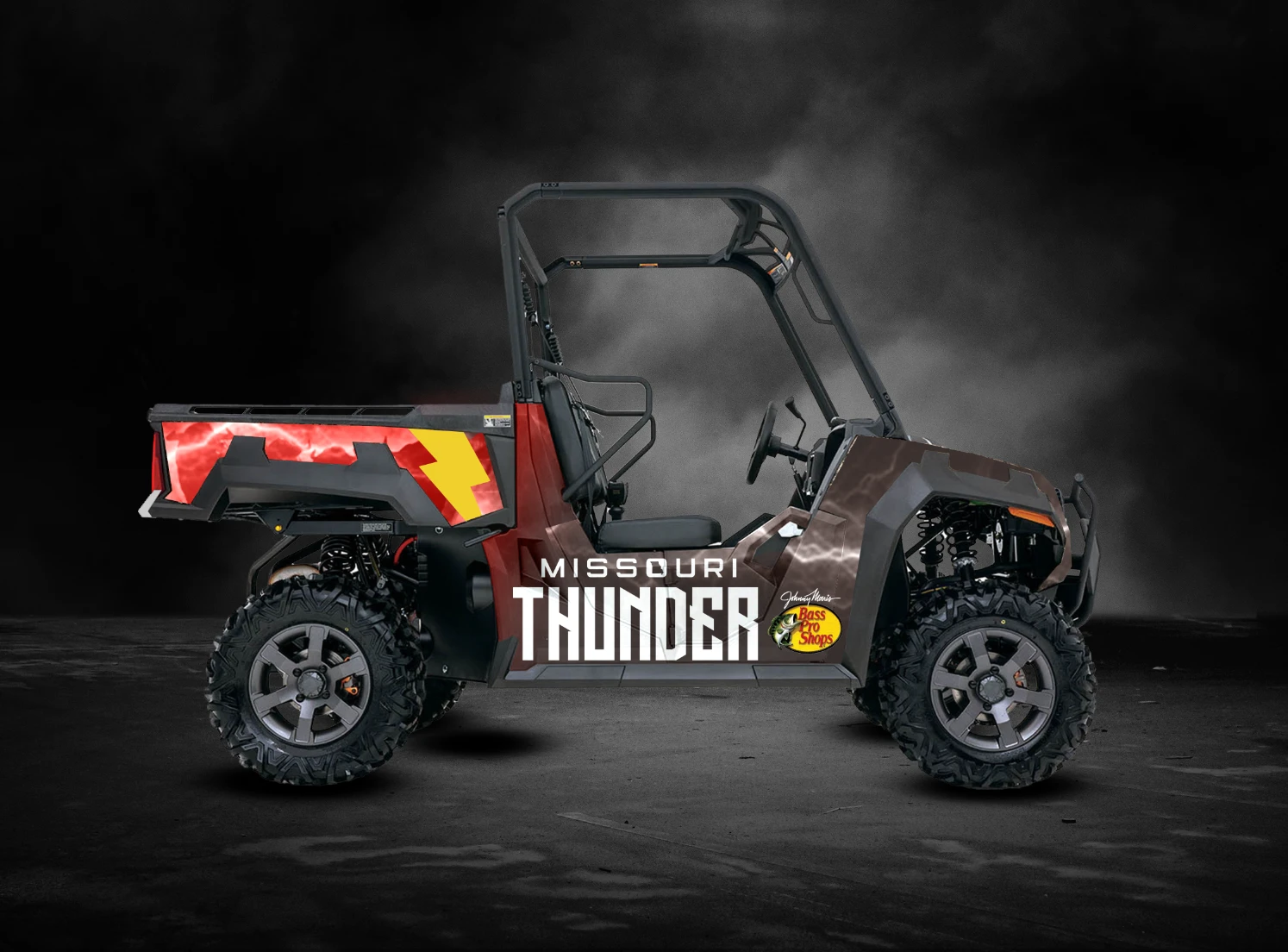 Side rendering of the Missouri Thunder off-road vehicle wrap.