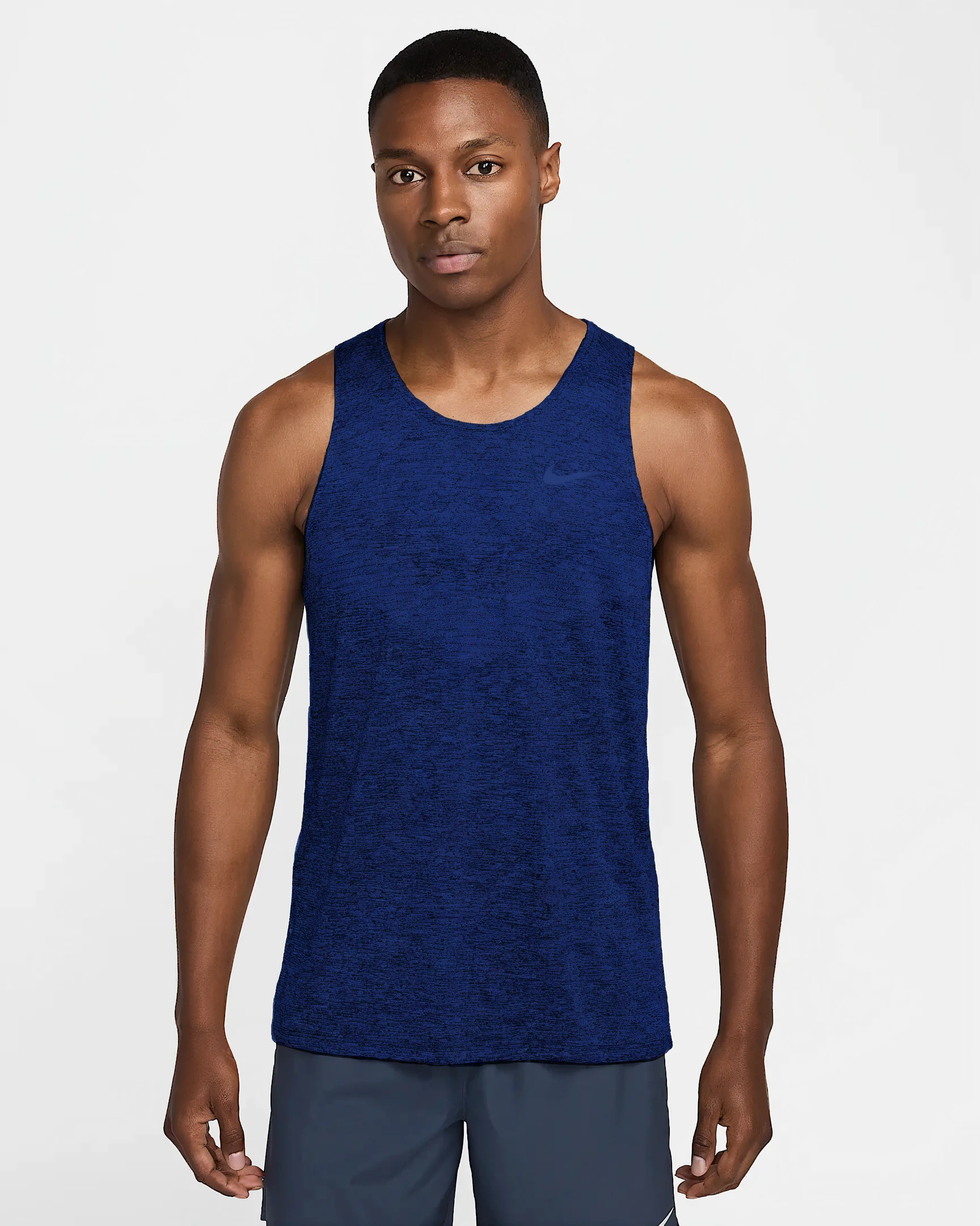 AI apparel variation with a blue tank top.
