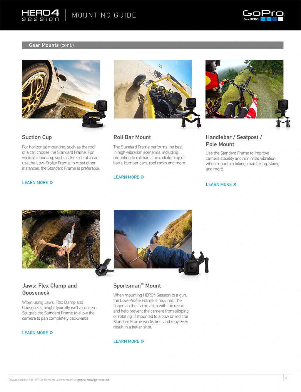 HERO4 Session mounting guide, page 4, shown in full.