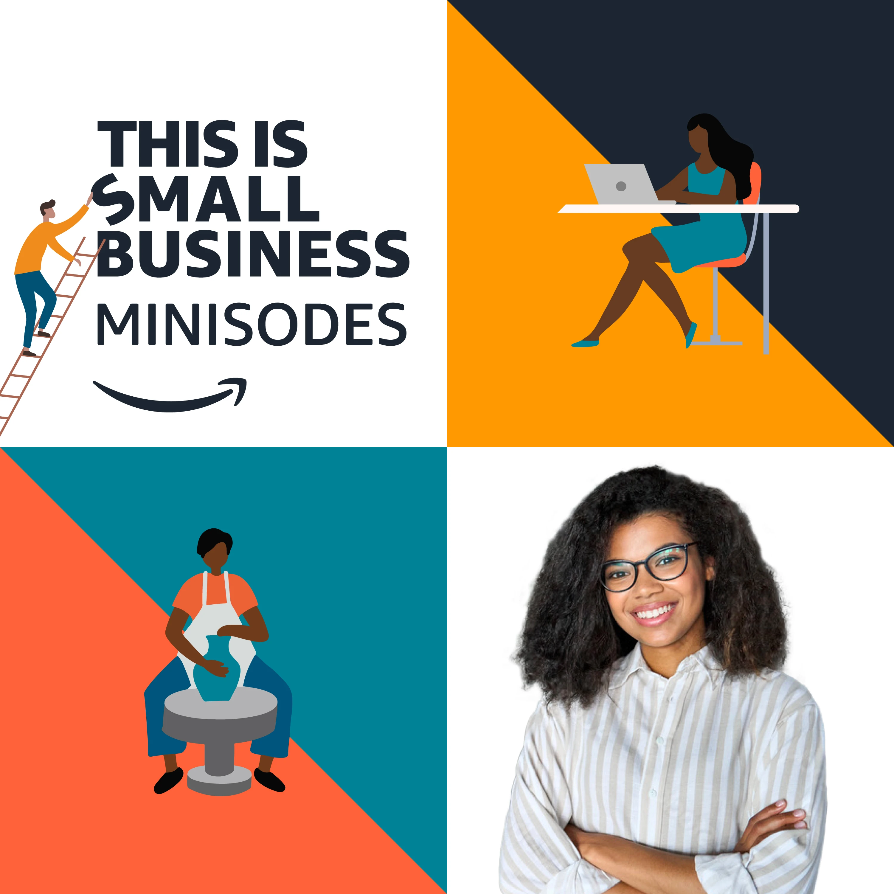 This Is Small Business Minisodes cover combining illustrated characters and a woman with curly hair.