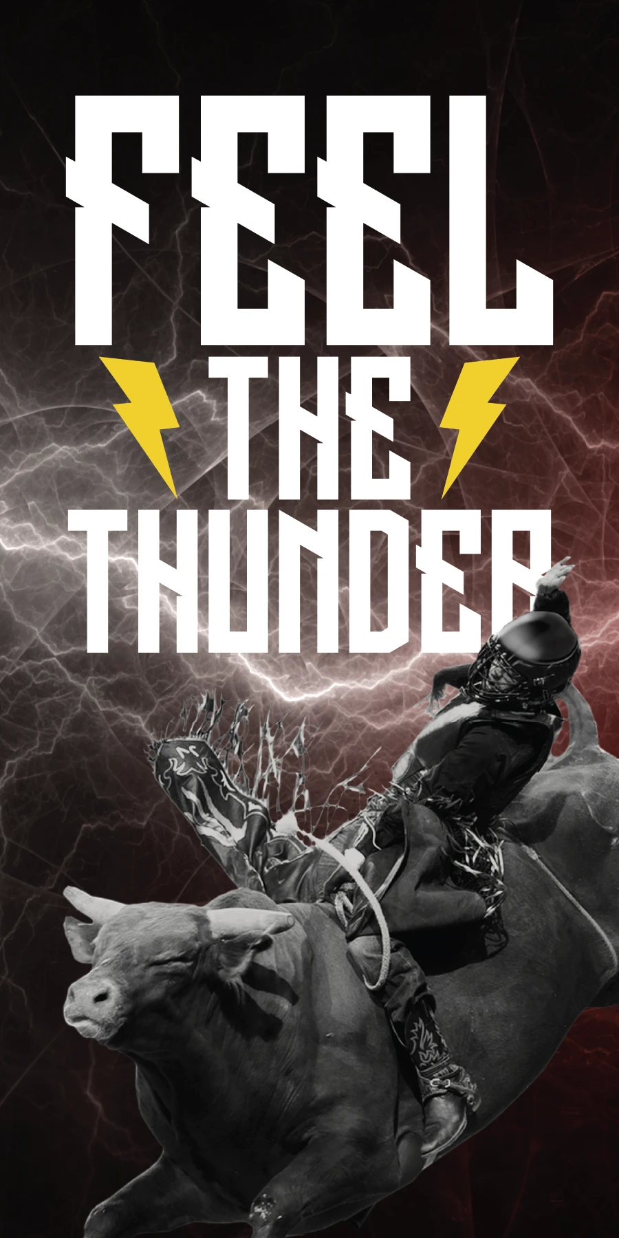 Feel the Thunder vertical bull rider graphic.