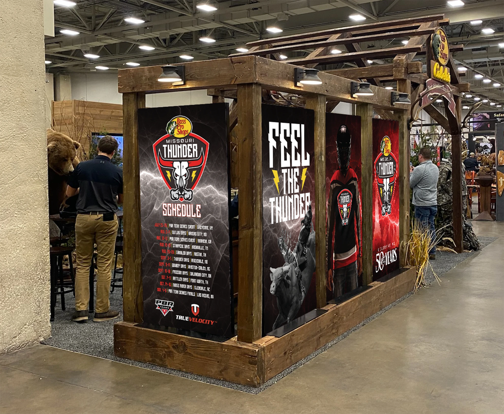 Four Missouri Thunder graphics installed on the exterior booth walls.
