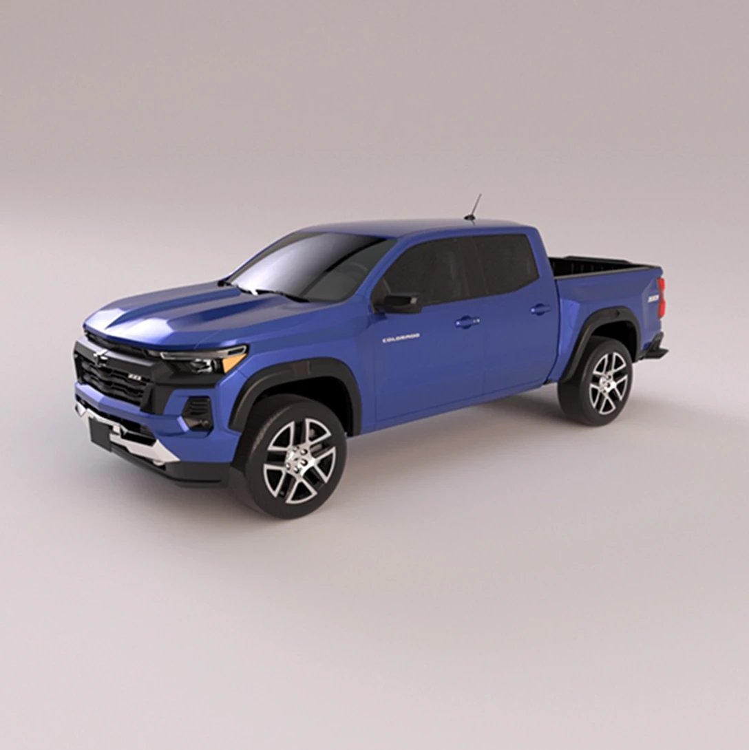 Sourced 3D vehicle reference 1: a blue pickup without the bike rack.